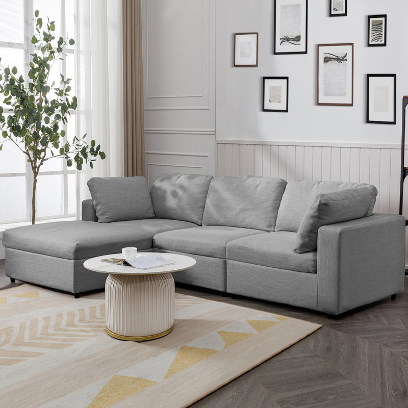 Canapé modulaire en L modulaire en lin, Gris