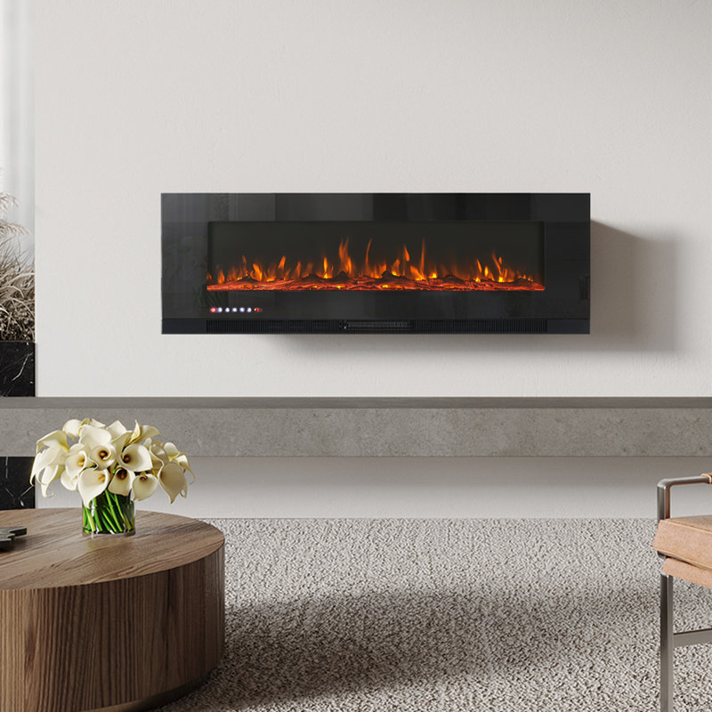 Tanisha Belfry Heating 182.9cm W Electric Fireplace with 5000 BTU, Black, 50cm H x 183cm W x 12cm D