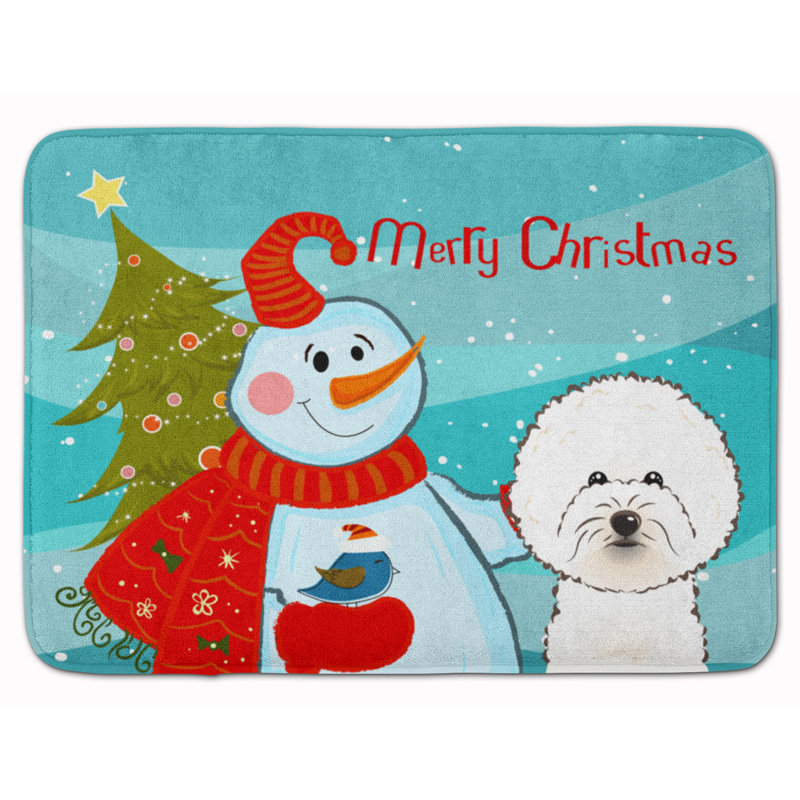 Tapis pour salle de bain en mousse à mémoire bichon frisé bonhomme de neige bichon