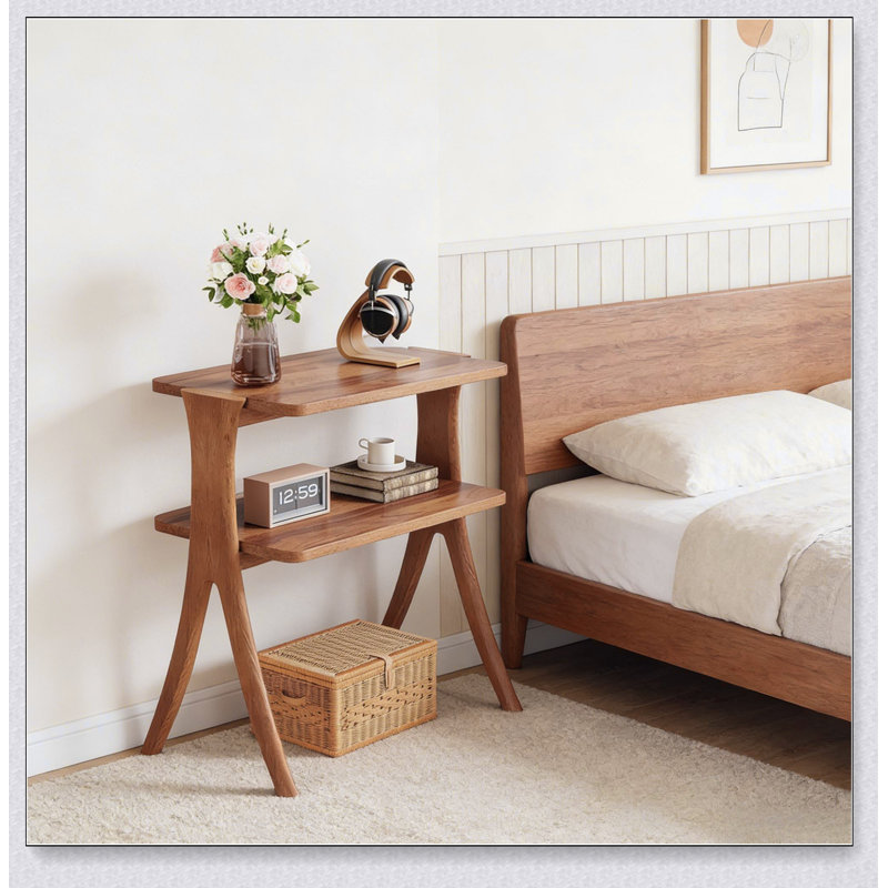 Table d'entrée à 2 niveaux de style naturel, table d'appoint en bois pour plus de rangement et espaces de vie bien rangés
