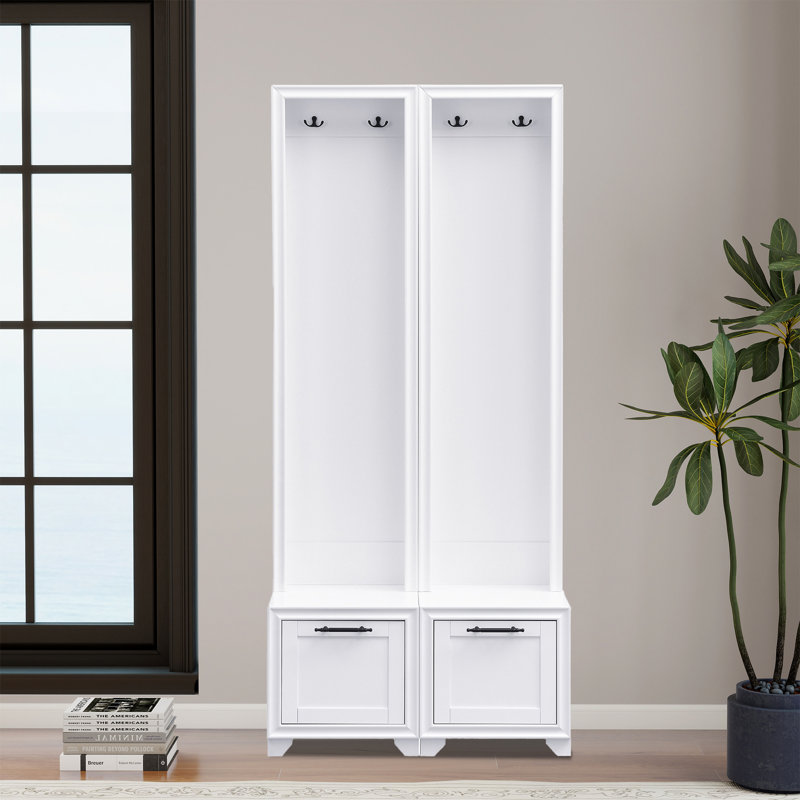 Standing Hall Tree Set Of 2, Multifunctional 3-in-1 Entryway Coat Rack, White