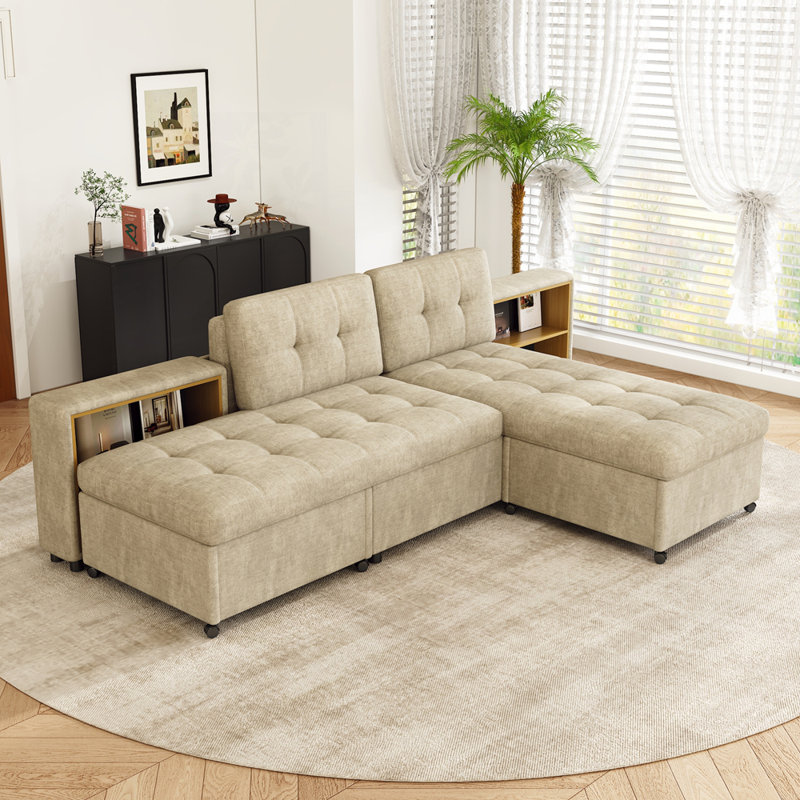 Versatile Modular Sofa Bed with Dual Storage Racks for All Spaces, Brown