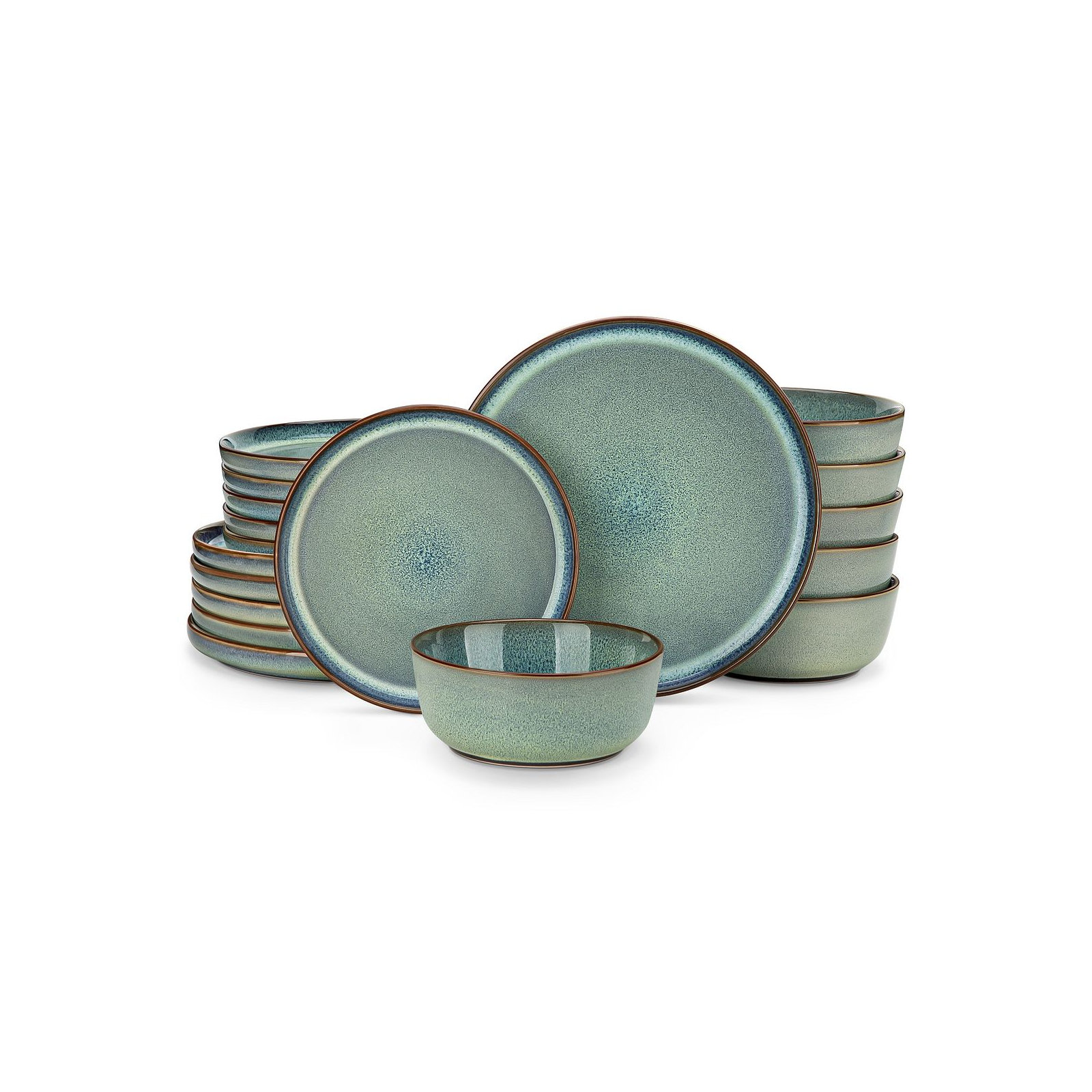  18 Piece Green Ceramic Dinnerware Set for 6,Kiln-Fired Plates,Dessert Plates&Bowls, Green