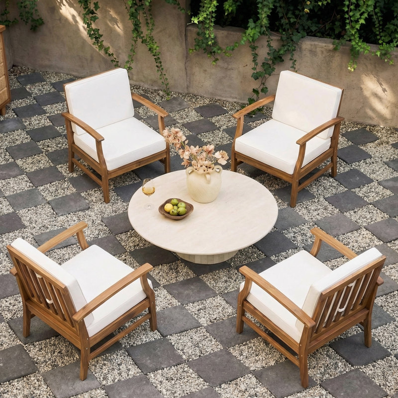 Acacia Outdoor Lounge Chair, Cream, Teak