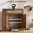 Sideboard Buffet Cabinet With Rattan Doors, Kitchen Storage Cabinet With Drawers And Adjustable Shelves For Dining Living Room, Walnut