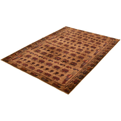 Tapis décoratif en laine de conception unique 6 pi 9 po x 9 pi 7 po CASHA noué à la main New Age