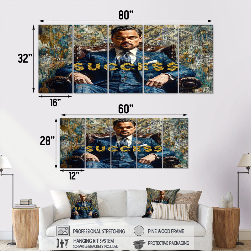 Ensemble de salon Blue Dollars Dicaprio Sucess Motivation - loup de Wall Street, H 32 po x l 80 po