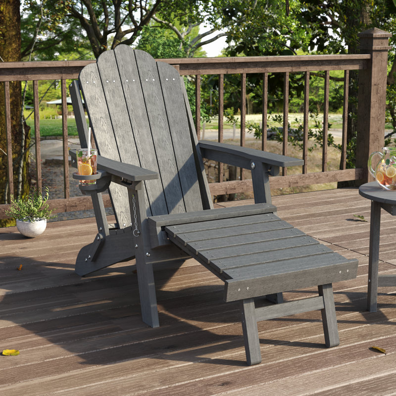 Chaise Adirondack pliante en PEHD avec repose-pieds rétractable, chaise de patio réglable toutes saisons à 3 positions pour terrasse