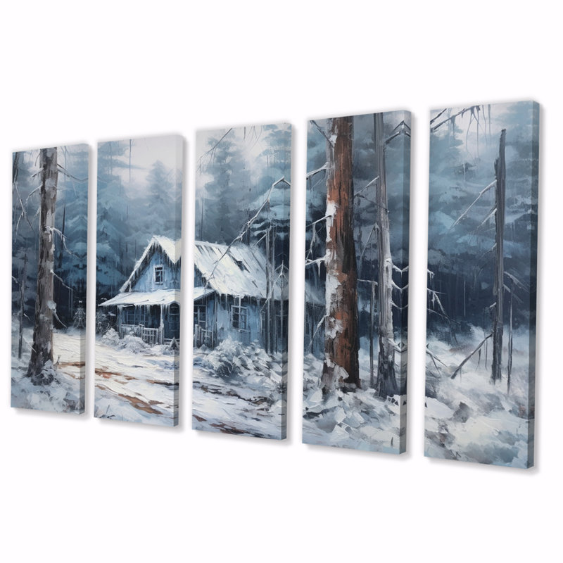 Hiver neige Marvels II - art mural sur toile, 5 panneaux égaux