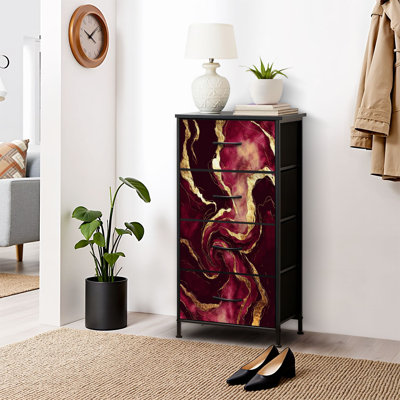 4 Drawer Dresser for Bedroom, Narrow Chest of Drawers, Wooden Top and Study Iron Frame 18"x37.5"-(WxH)