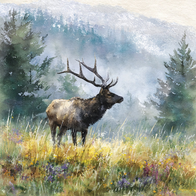 «Elk in Morning Meadow», art mural sur toile tendue