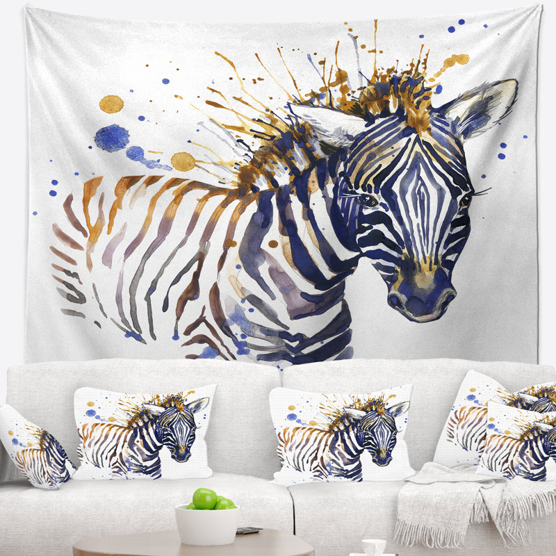 Petite tapisserie d'art d'illustration de zèbre Animal, H 32 po x l 39 po