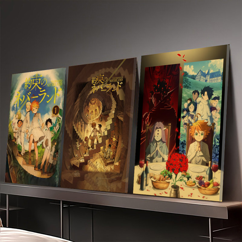 Ensemble de 3 affiches encadrées, inspirées de l'anime The Promised Neverland. Décoration murale de haute qualité sur toile, idéale pour le salon, la chambre à coucher et la décoration intérieure. Avec Emma, ​​Norman Ray et d'autres personnages. Cadeau parfait pour les amateurs d'anime.