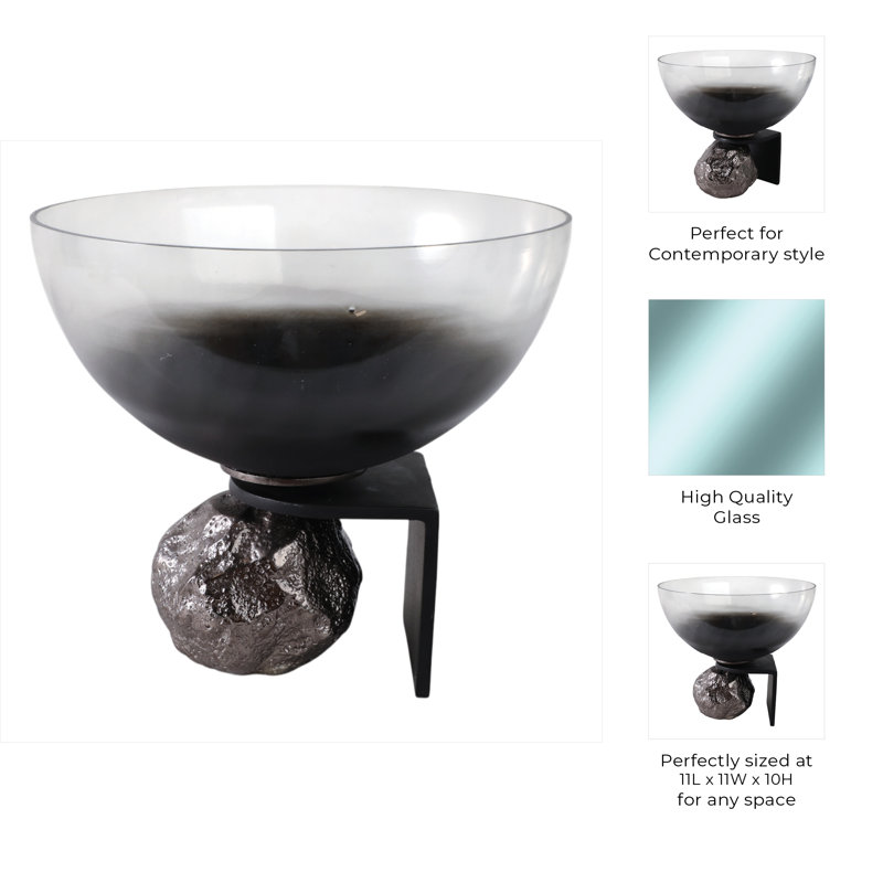 Handmade Glass Decorative Bowl, 10'' H X 11'' W X 11'' D