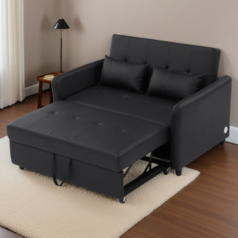51.57" Convertible Sleeper Bed, Adjustable Oversized Armchair With Three USB Ports For Small Space, Black