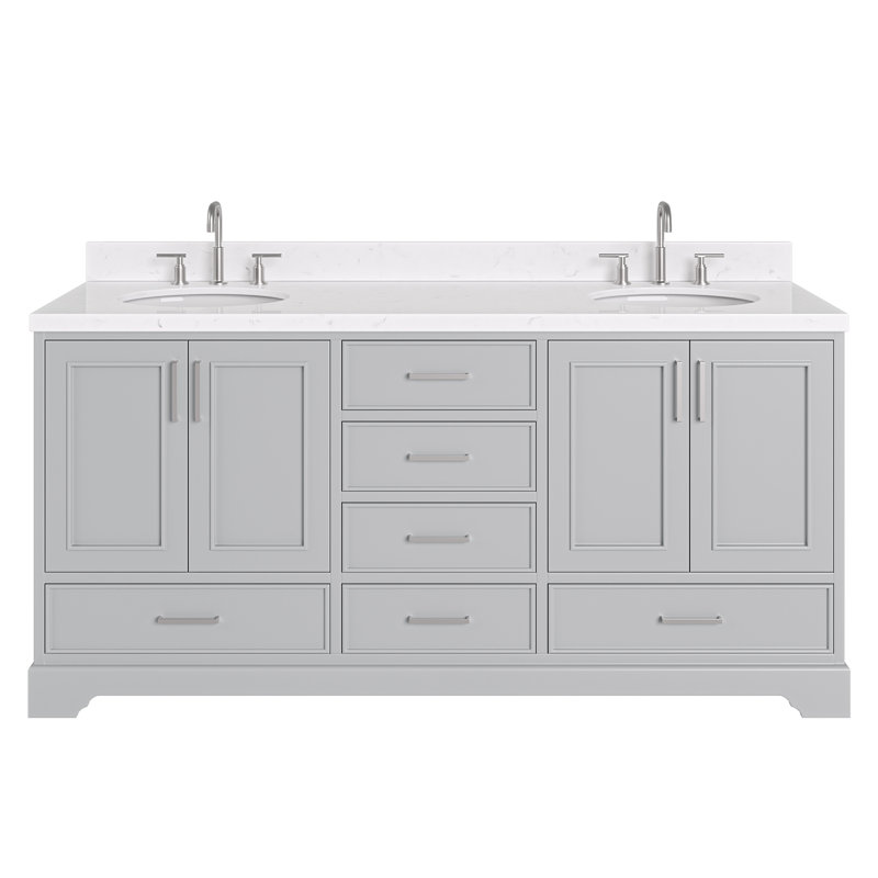 72.25'' Double Bathroom Vanity with Carrara Quartz Top, Gray