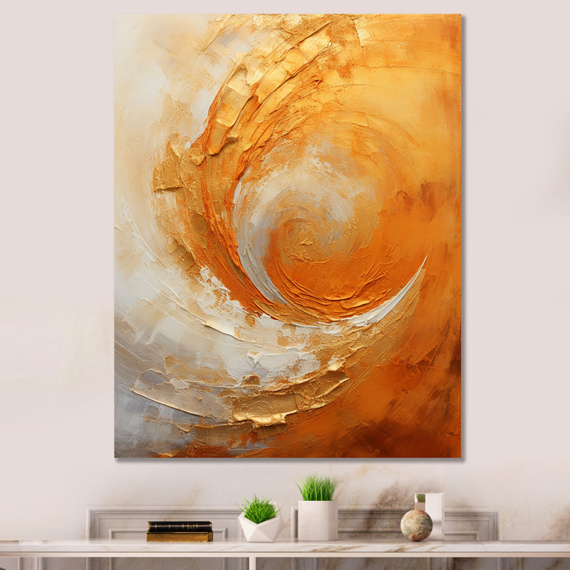 «Gold Orange Desert Mirage Spiral II - Abstract Spirals», art mural sur toile, Toile tendue, H 32 po x l 24 po x P 1 po