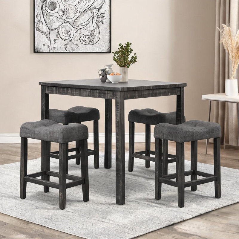 Ensemble de salle à manger carré à hauteur de comptoir avec 4 tabourets rembourrés, 4 sièges, table de 36 pouces, bois et tissu