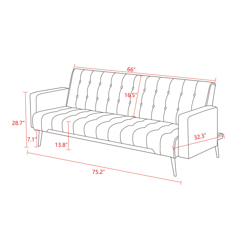 Stefaney Twin 75'' Velvet Cushioned Convertible Sofa, Pink Velvet