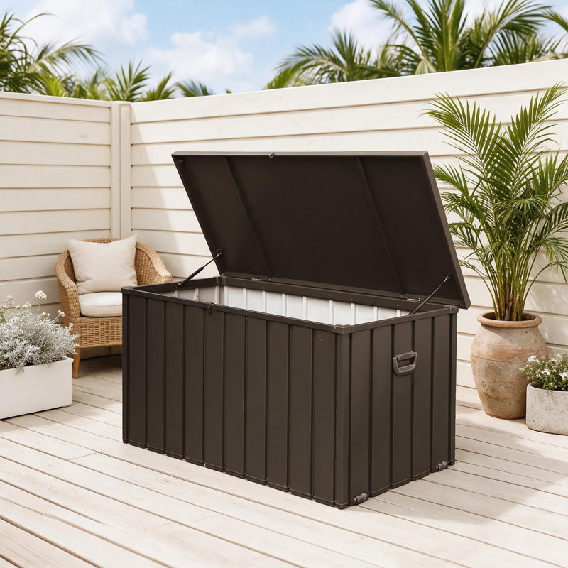 Boîte de rangement extérieure 200 gallons imperméable, H 33,1 po x l 54,3 po x P 29,2 po, Marron foncé