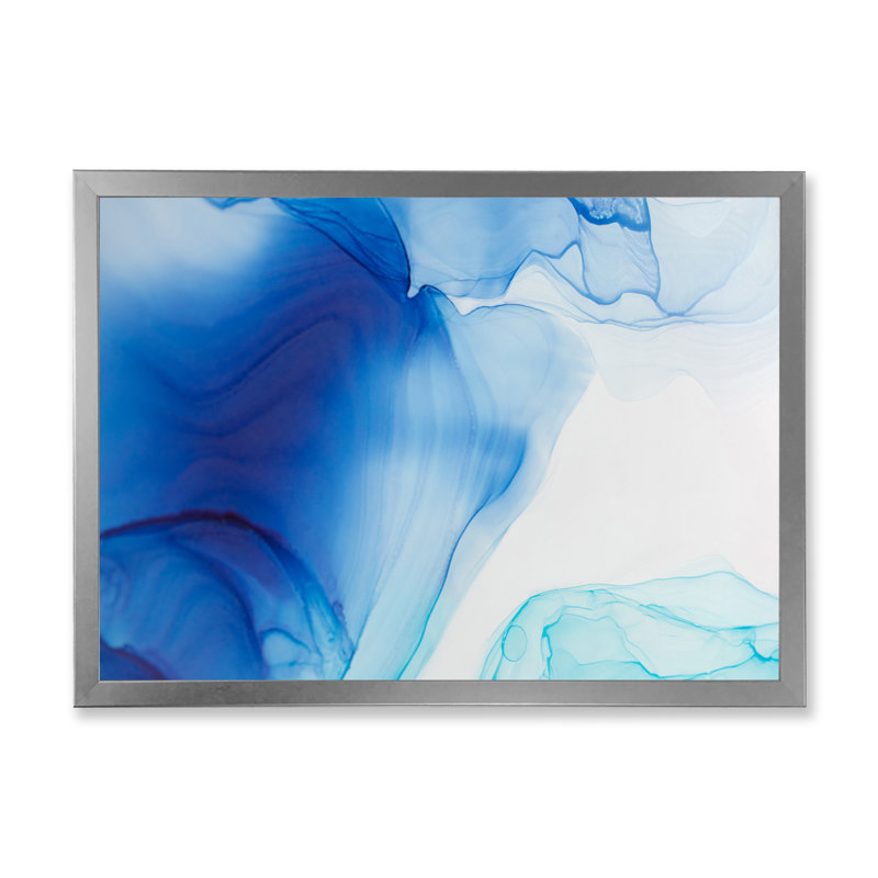 «Gray and Blue Marble Waves II», reproduction sur toile flottante, H 12 po x l 20 po x P 1 po, Cadre photo argenté