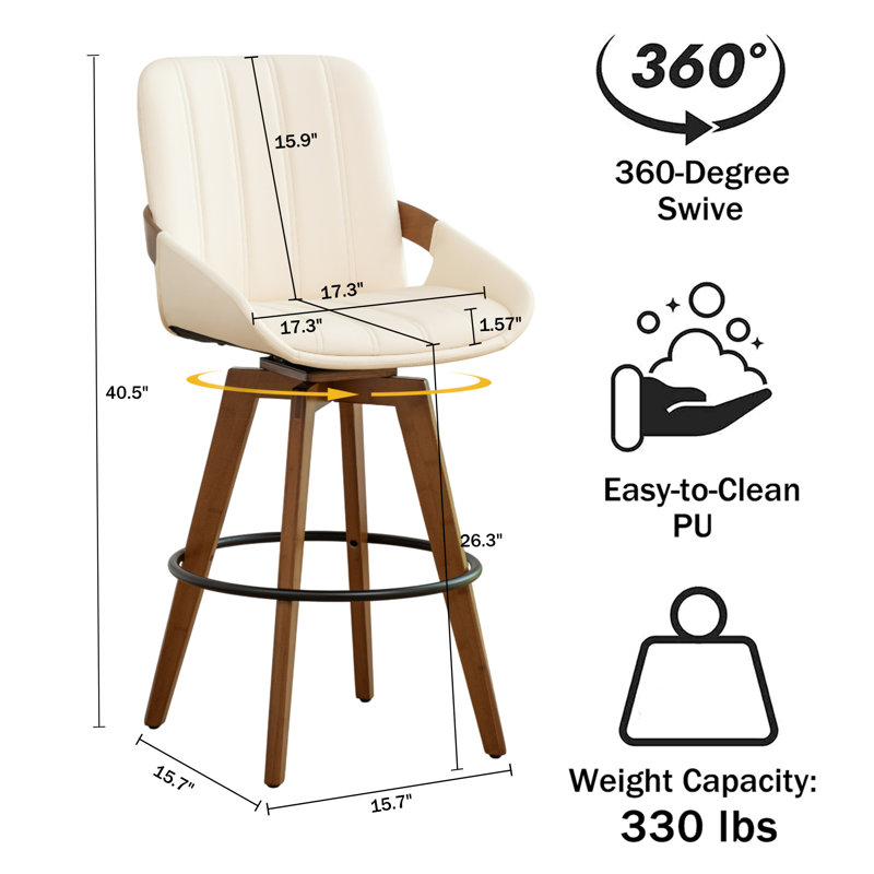 Modern Leather Upholstered Swivel Counter & Bar Stools, Counter Stool (26.3" Seat Height), Beige