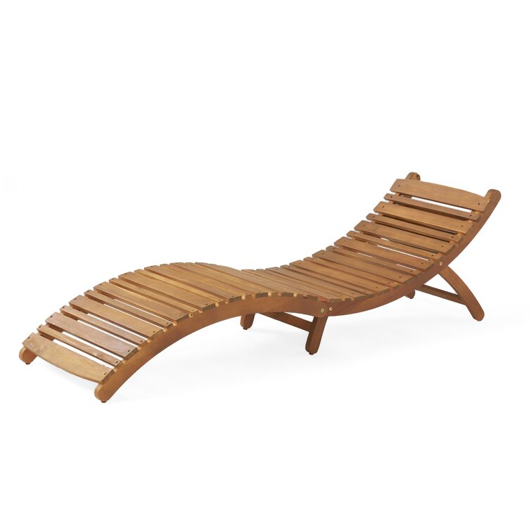 Lindero Outdoor Acacia Wood Armless Adjustable Chaise Lounge with