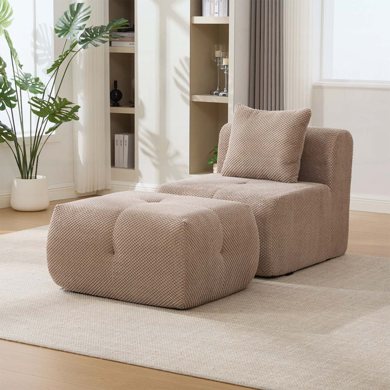 Fauteuil d'appoint sans accoudoir avec repose-pieds, Taupe