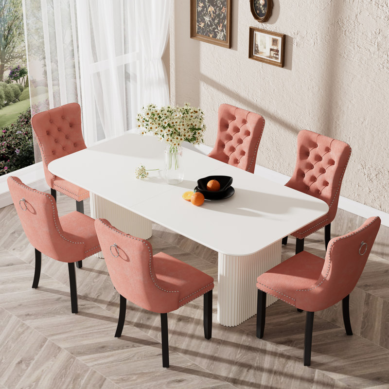 Ensemble de table de salle à manger en panneau de fibres à densité moyenne pour 4 à 6 personnes, Rose, 7