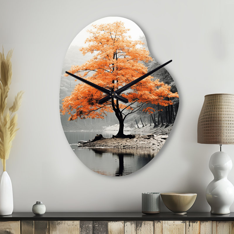 Horloge murale orange et grise forêt Autumn Elegance II - forêt asymétrique, Petit