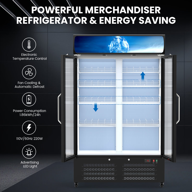 28 cu. ft. Commercial Beverage Refrigerator with Glass Door & LED Lighting