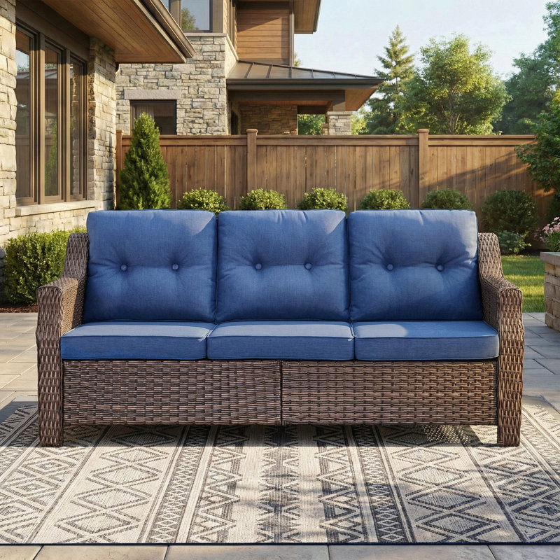 All-Weather Outdoor Handwoven Wicker Modern Sofa With Cushions