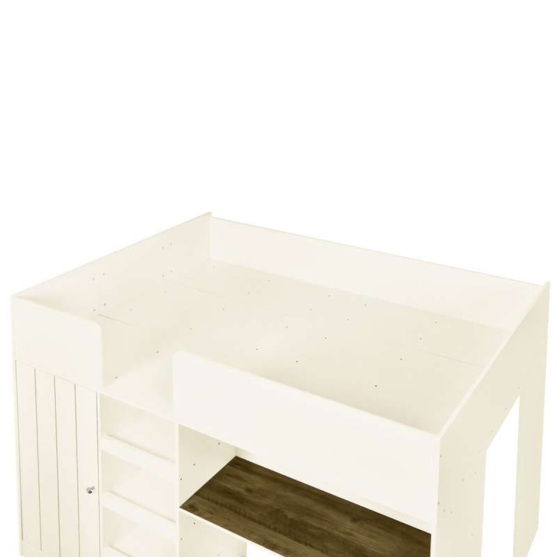 Lit mezzanine en bois avec rangement intégré, bureau, garde-robe beige - rangement de conception et tablettes rouille