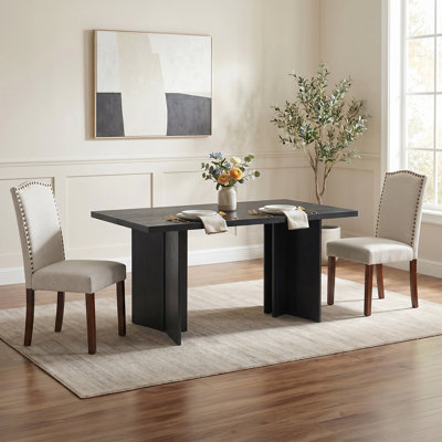 Table de salle à manger rectangulaire en bois Amiin 63 po avec 2 chaises Parsons rembourrées Criselle à dossier solide