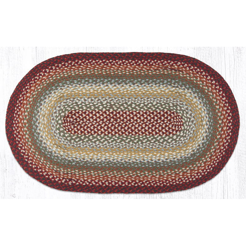 Handmade Red and Green Oval Braided Jute Rug