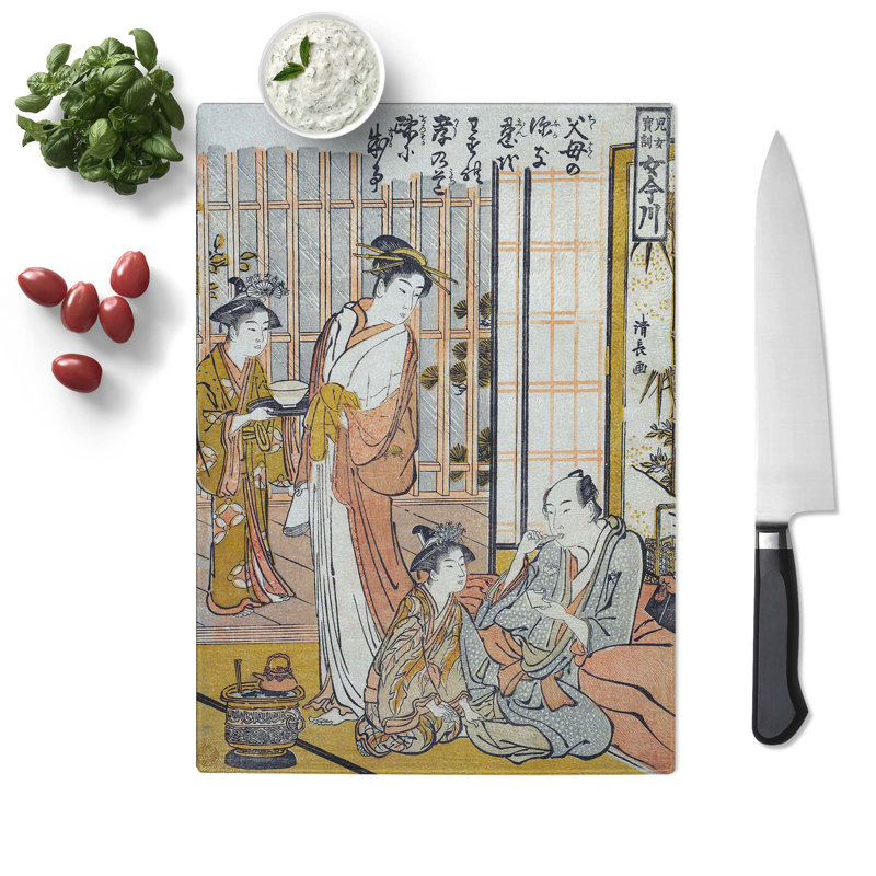 Tempered Glass Forgetting Filial Piety by Torii Kiyonaga Chopping Board, 39cm W x 28.5cm L