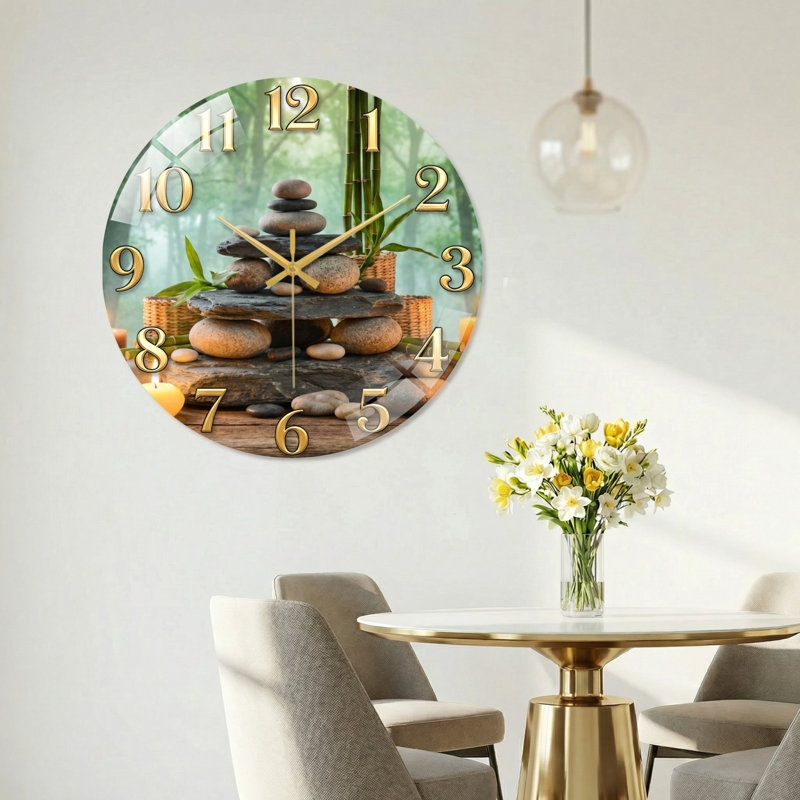 Horloge murale décorative en verre Zen Garden, 60 x 60 cm (23,6 x 23,6 pouces)