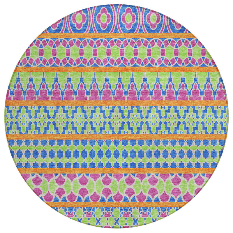 Tapis intérieur lavable rond 8 pi 4 pi bleu et vert lime