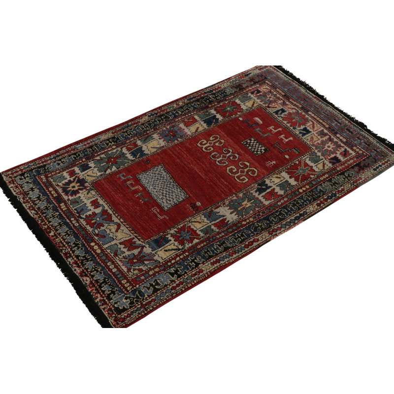 Rug & Kilim’S Antique Turkmen Rug In Red With Blue & Gold Tribal Patterns, Rectangle 5' x 7'