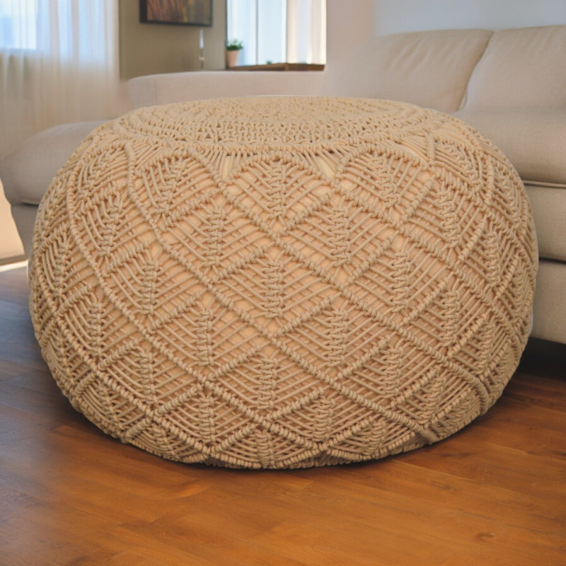 50cm Wide Round No Pattern Pouffe Ottoman, Mustard