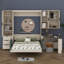 Grand lit escamotable pliable grand format avec canapé et bureau, armoire murale avec rangement hydraulique, tablettes et tiroirs, éclairage DEL / USB-1304870825