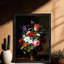 Reproduction encadrée noire rétro de diverses fleurs dans un vase, impressions sur toile de style rétro-38575934