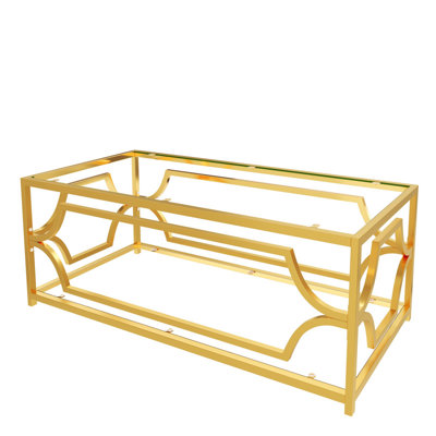 Modern Rectangle Gold Glass Coffee Table, Luxury Glam Cocktail Table with Metal Frame, Elegant Contemporary Center Table for Living Room, Transparent