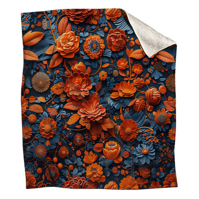 Orange Blue Floral Arrangement Blankets