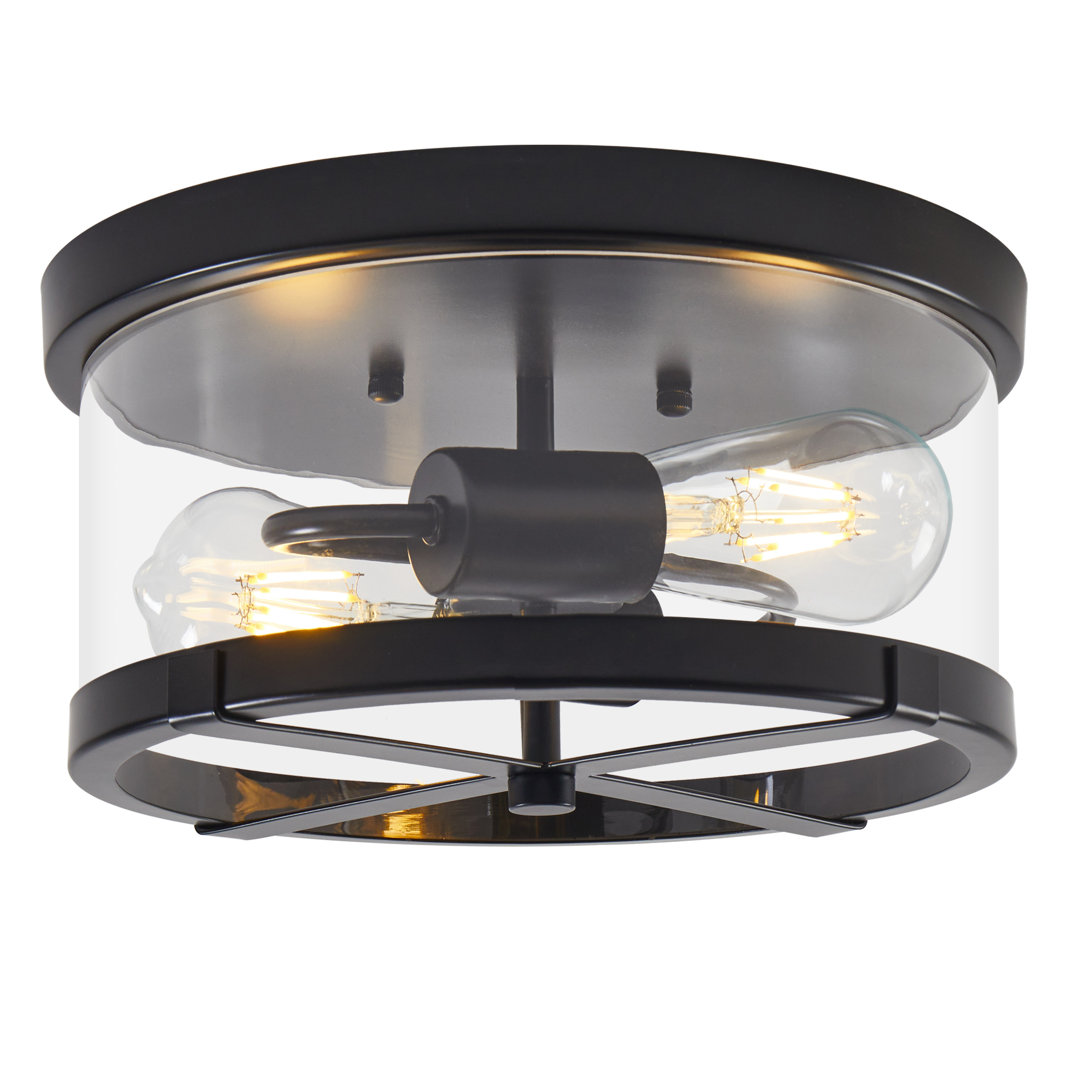 Alixandra 2-Light Flush Mount Clear Glass Ceiling Light with Metal Frame Breakwater Bay Fixture 