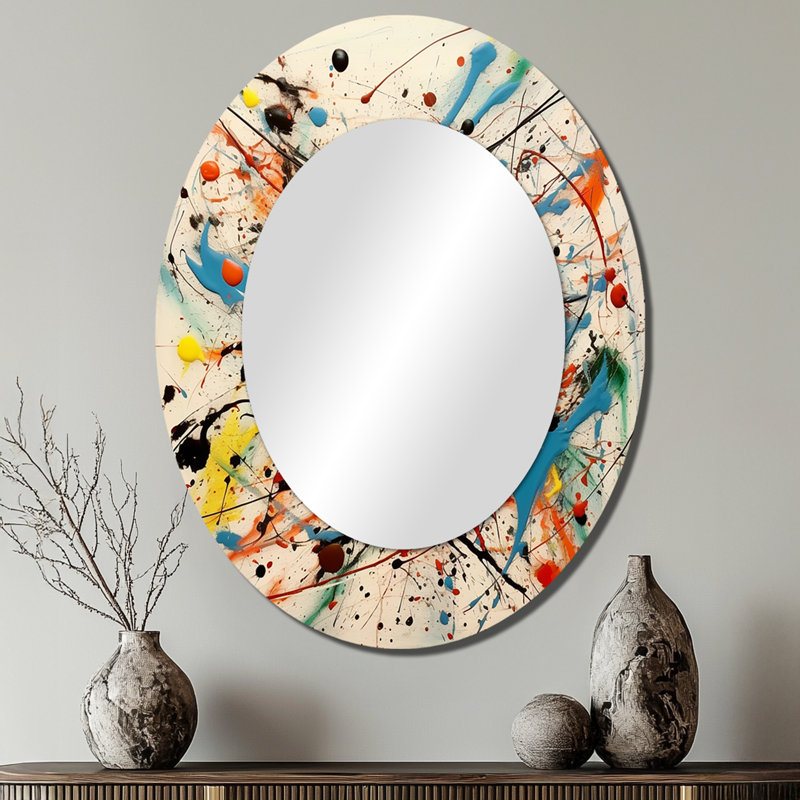 All That Jazz Colorful Joy II - Multi-Color Modern Oval Wall Mirror, 40" x 30"