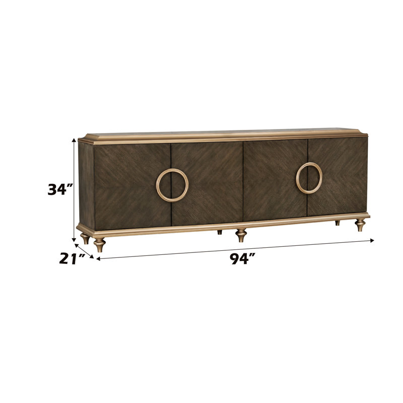 Console à 4 portes avec pieds et poignées tournés en bois de 34 po Compartiments à haute fonctionnalité