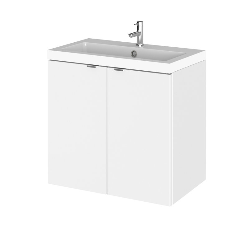 Fusion 605mm Single Bathroom Vanity with Integrated Polymarble Basin, Gloss White