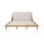Grand lit, tête de lit tapissier beige, bois d'acacia brun naturel
