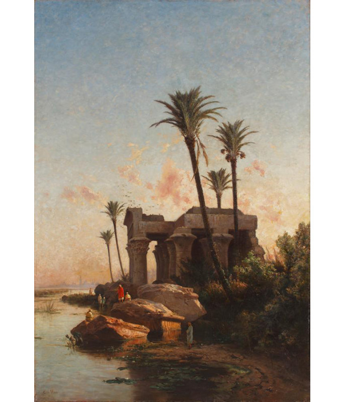 "Paysage égyptien" par Carlos De Haes - Art mural sur toile tendue avec châssis, H 48 po x l 33 po